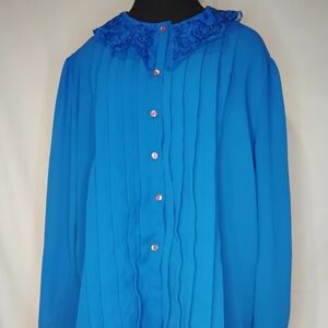 Chic Blue Women's Blouse with Button Detail
